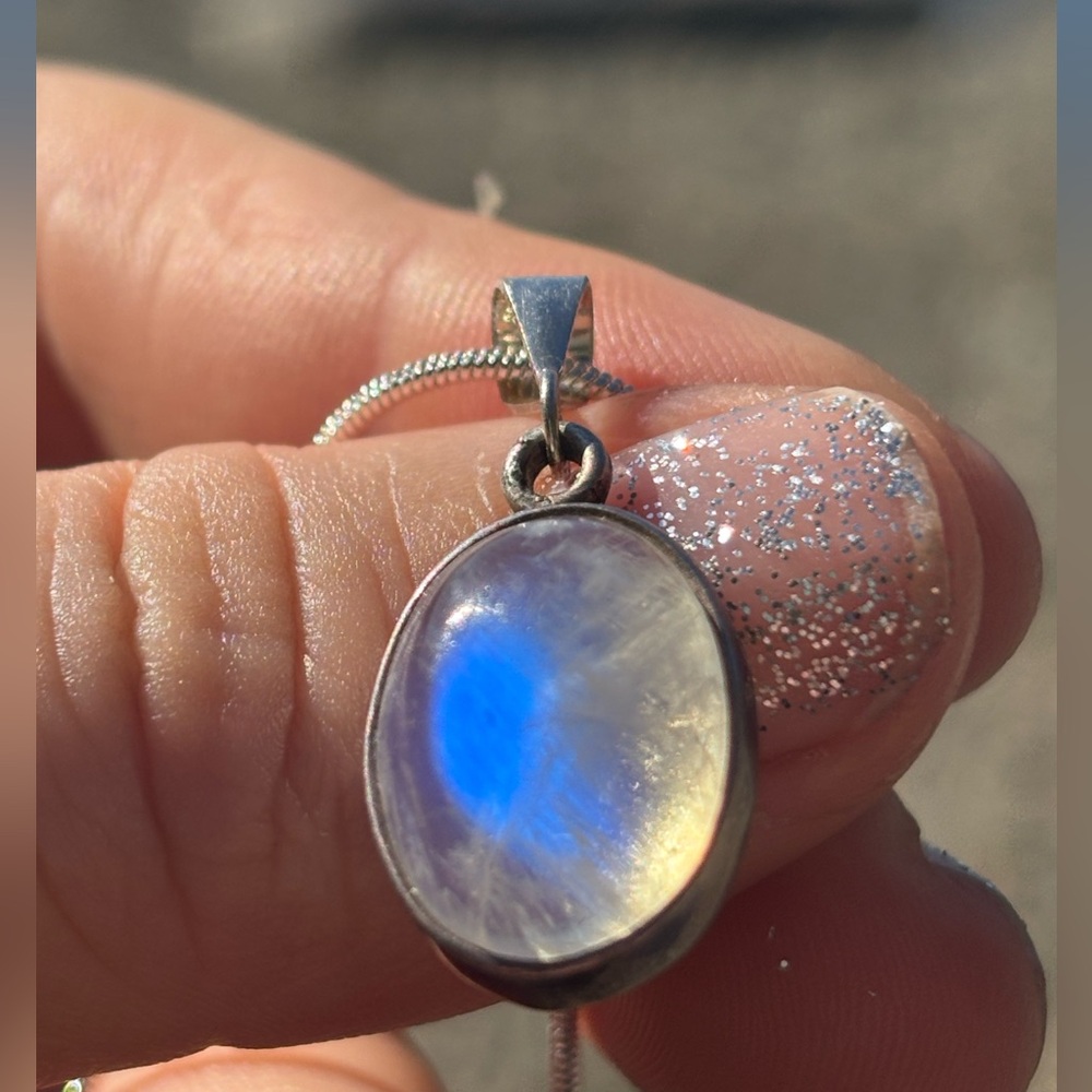 925 Sterling Silver Rainbow Moonstone Pendant Rare Blue Flash Moonstone Necklace